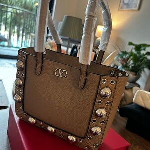 Valen.tino Brown Tote with Silver Studs